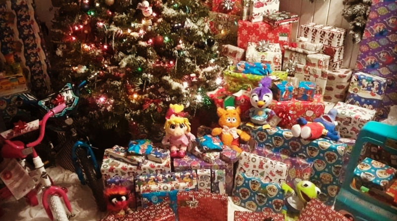 Piles of Christmas gifts